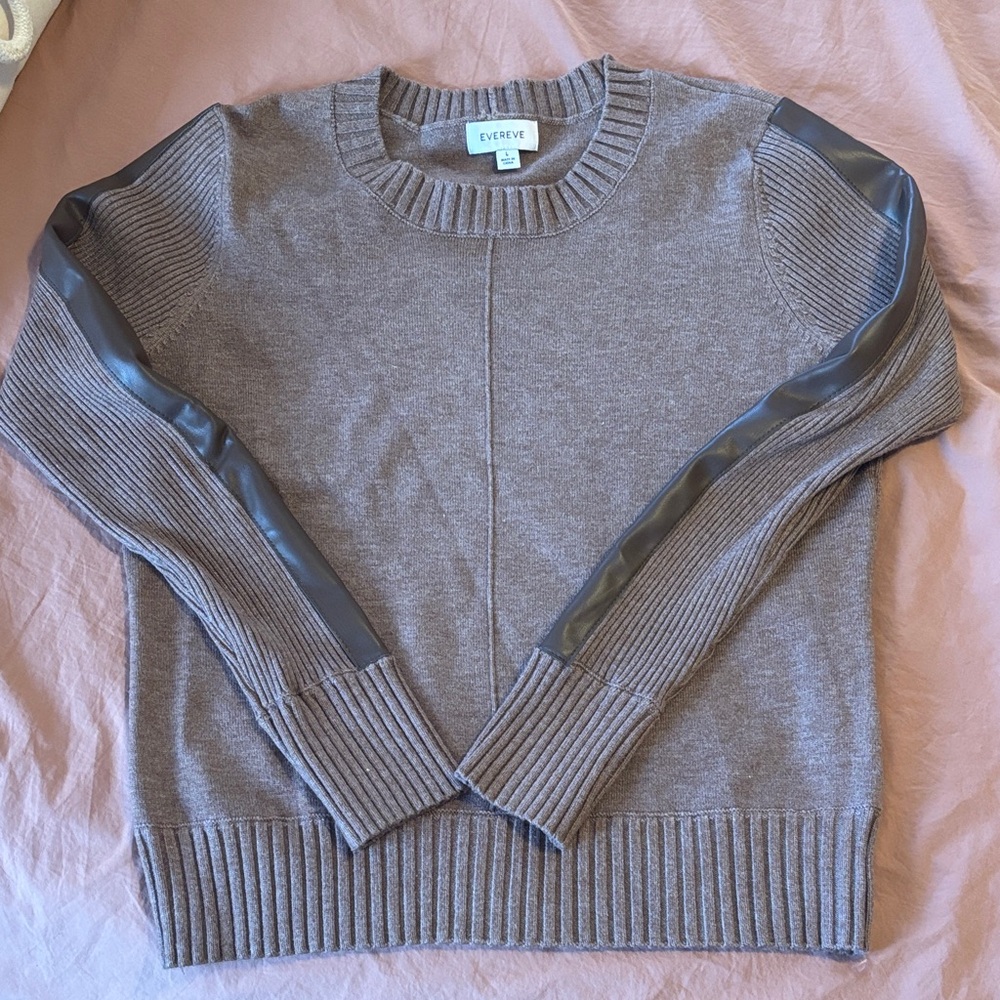 Evereve Brown Sweater with Faux Leather Sleeve Accents